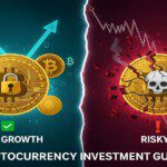 Cryptocurrency Investment Guide 2025 – Bitcoin aur Ethereum ke sath safe aur risky crypto investments ka concept, blockchain technology aur future financial growth chart ke sath.